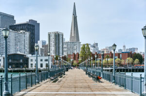 Transamerica Pyramid view from Pier 7 in San Francisco, California, USA